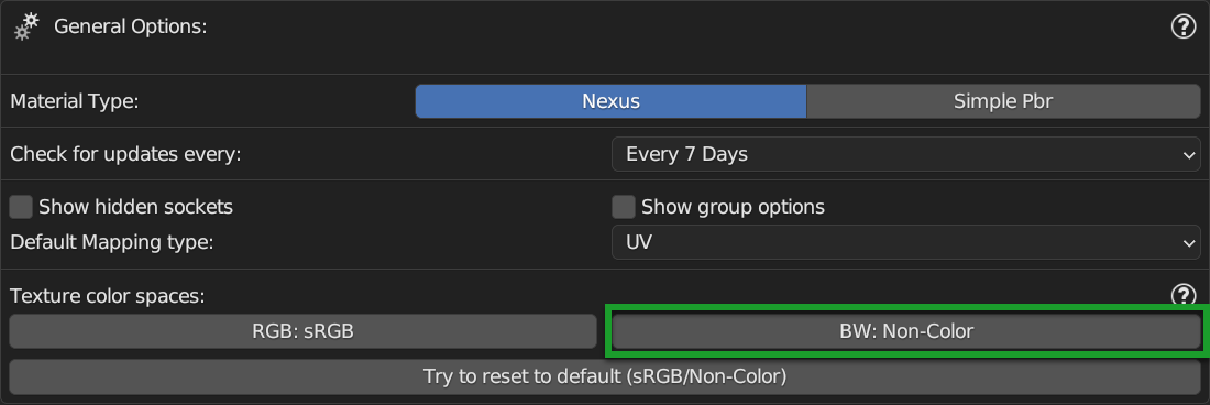 Preferences Texture Color Space